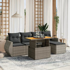 6-piece Lounge Set with Cushions Poly Rattan Grey