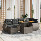 7-delige Loungeset met kussens poly rattan grijs