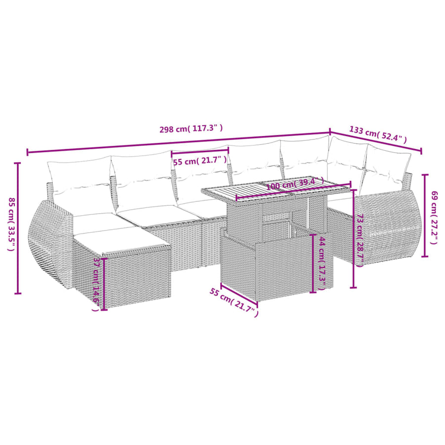 8-Delige Loungeset Met Kussens Poly Rattan Zwart