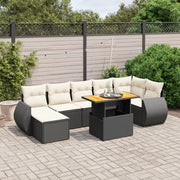 Loungeset 8-delig poly rattan zwart met kussens