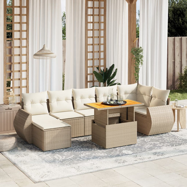 8-delige Loungeset met kussens poly rattan beige