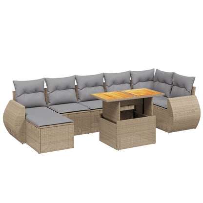 8-delige Loungeset met kussens poly rattan beige