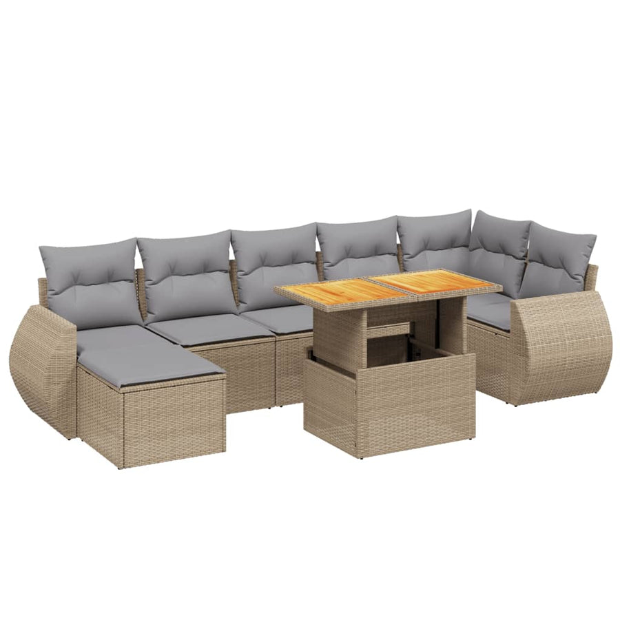 8-delige Loungeset met kussens poly rattan beige