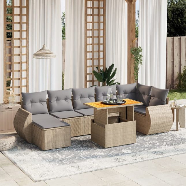 8-delige Loungeset met kussens poly rattan beige