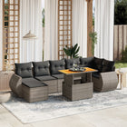 8-delige Loungeset met kussens poly rattan grijs