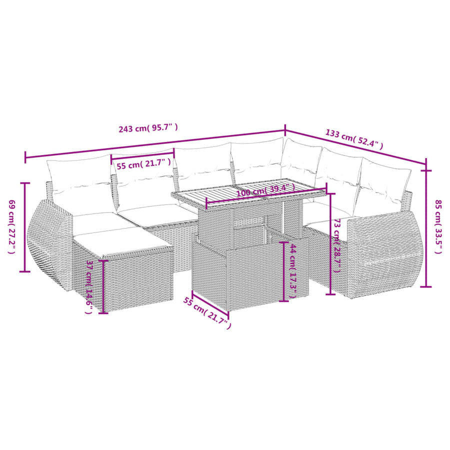 8-Delige Loungeset Met Kussens Poly Rattan Zwart