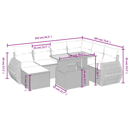 8-delige Loungeset met kussens poly rattan beige