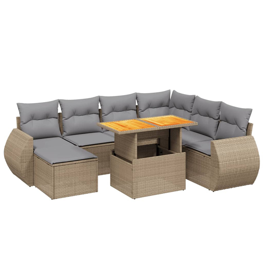 8-delige Loungeset met kussens poly rattan beige
