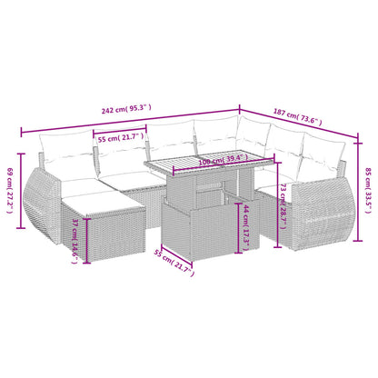8-delige Loungeset met kussens poly rattan beige