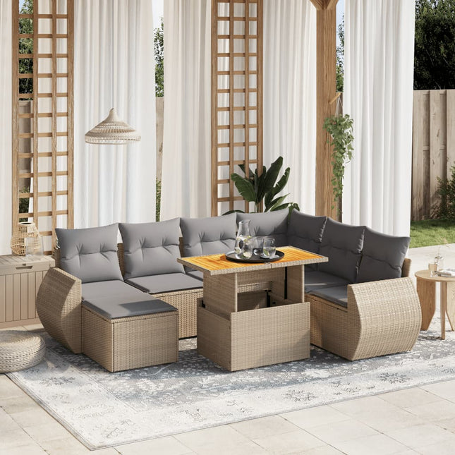 8-delige Loungeset met kussens poly rattan beige