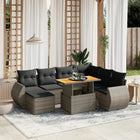 8-delige Loungeset met kussens poly rattan grijs