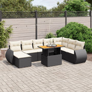 Loungeset 9-delig poly rattan zwart met kussens