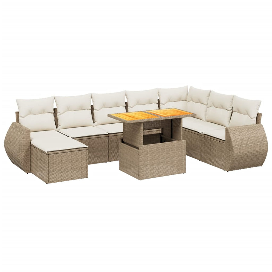 9-delige Loungeset met kussens poly rattan beige