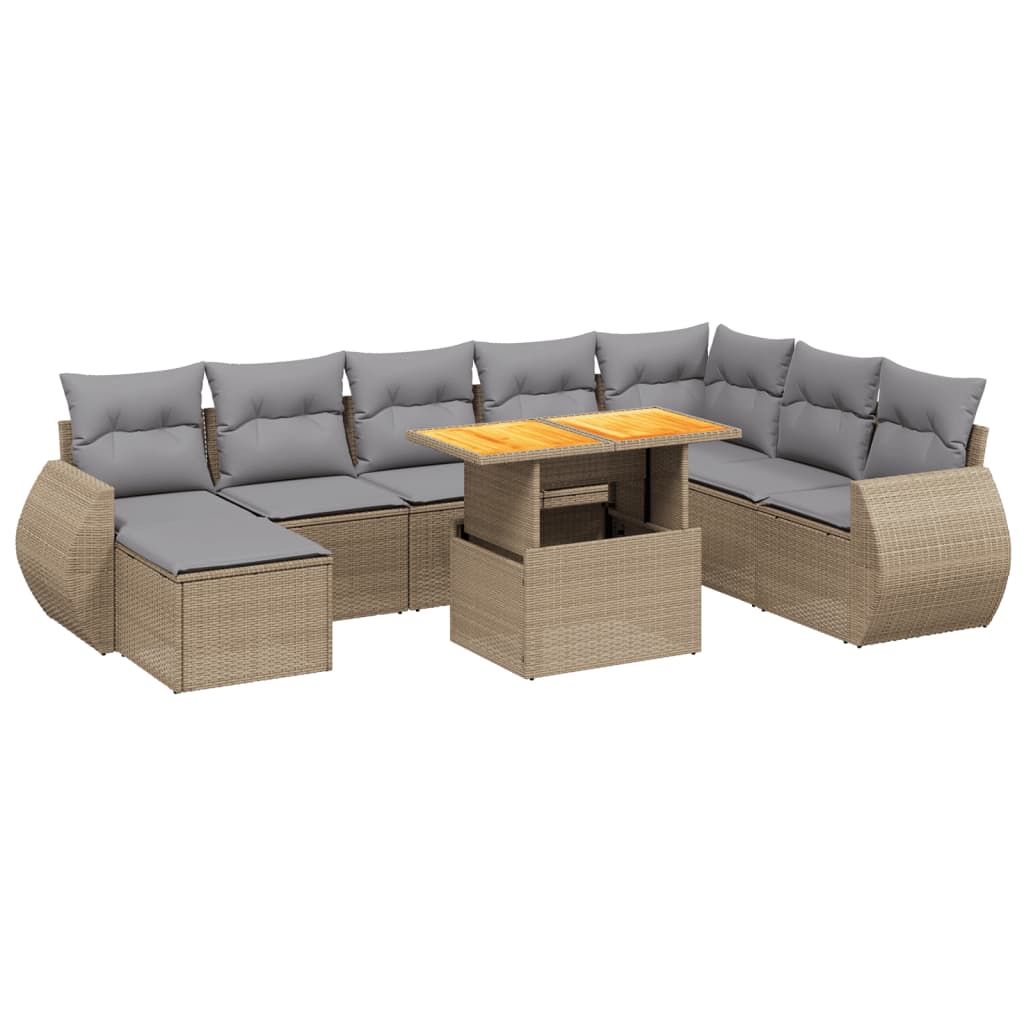 9-delige Loungeset met kussens poly rattan beige