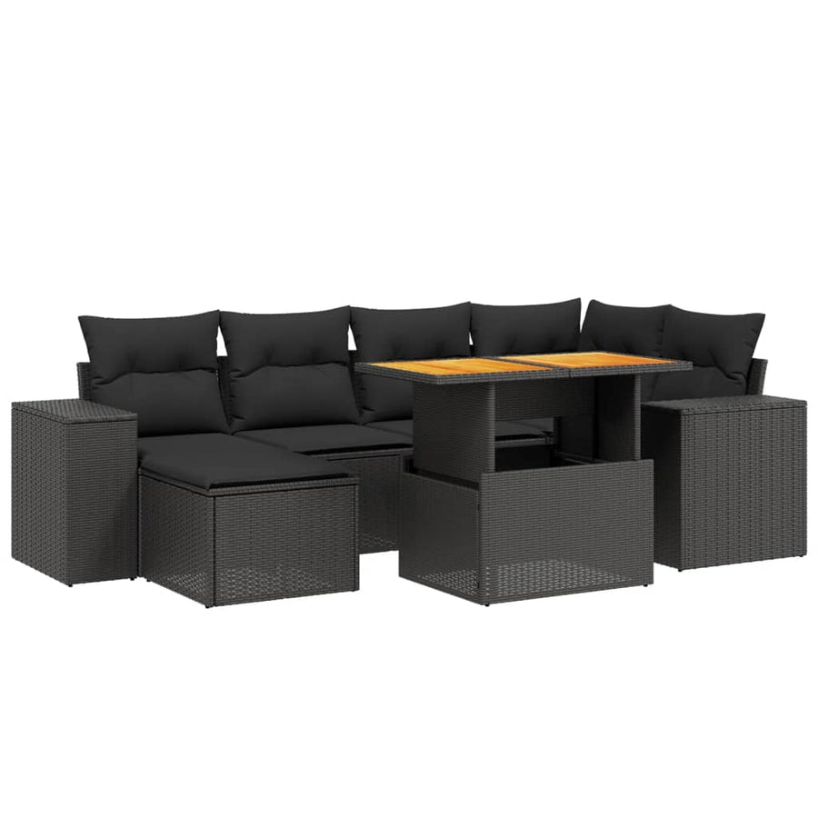 7-Delige Loungeset Met Kussens Poly Rattan Zwart