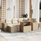 7-delige Loungeset met kussens poly rattan beige