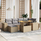 7-delige Loungeset met kussens poly rattan beige