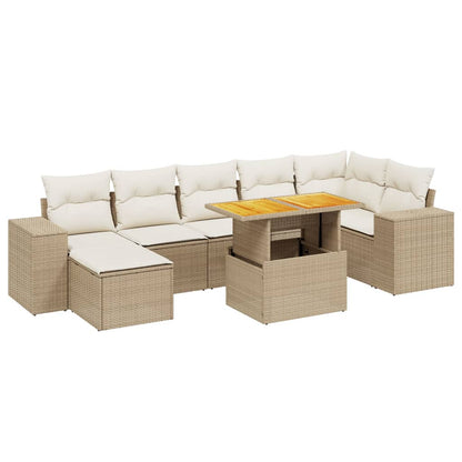 8-delige Loungeset met kussens poly rattan beige