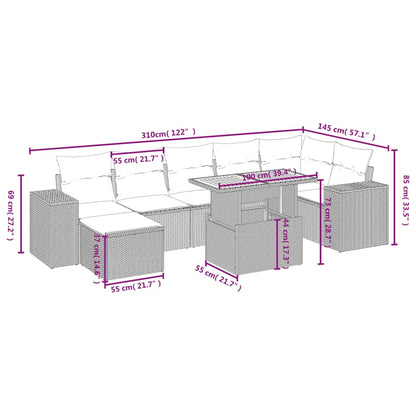 8-delige Loungeset met kussens poly rattan beige