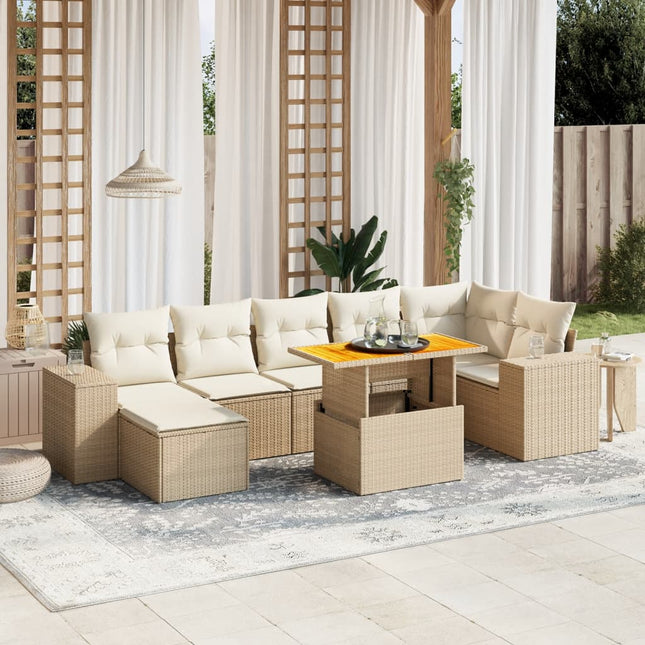 8-delige Loungeset met kussens poly rattan beige