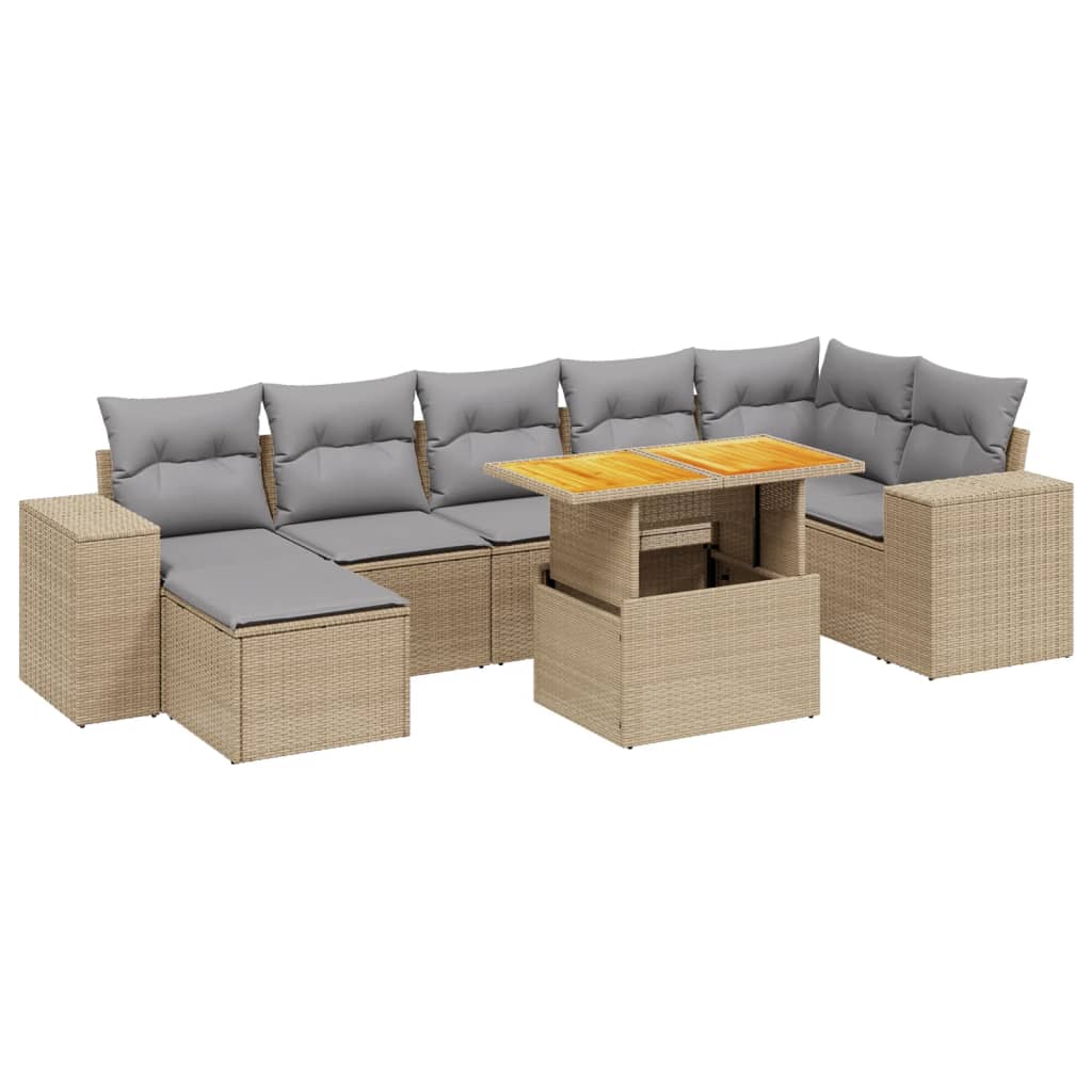 8-delige Loungeset met kussens poly rattan beige