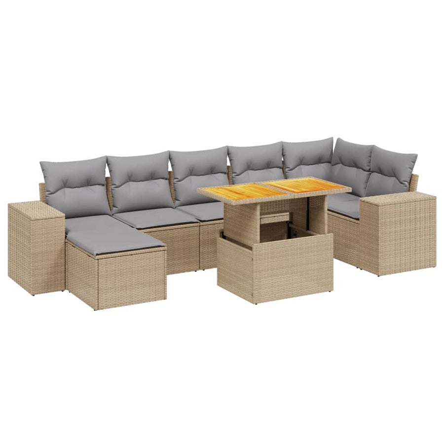 8-delige Loungeset met kussens poly rattan beige
