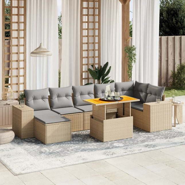 8-delige Loungeset met kussens poly rattan beige