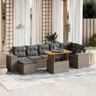 8-delige Loungeset met kussens poly rattan grijs