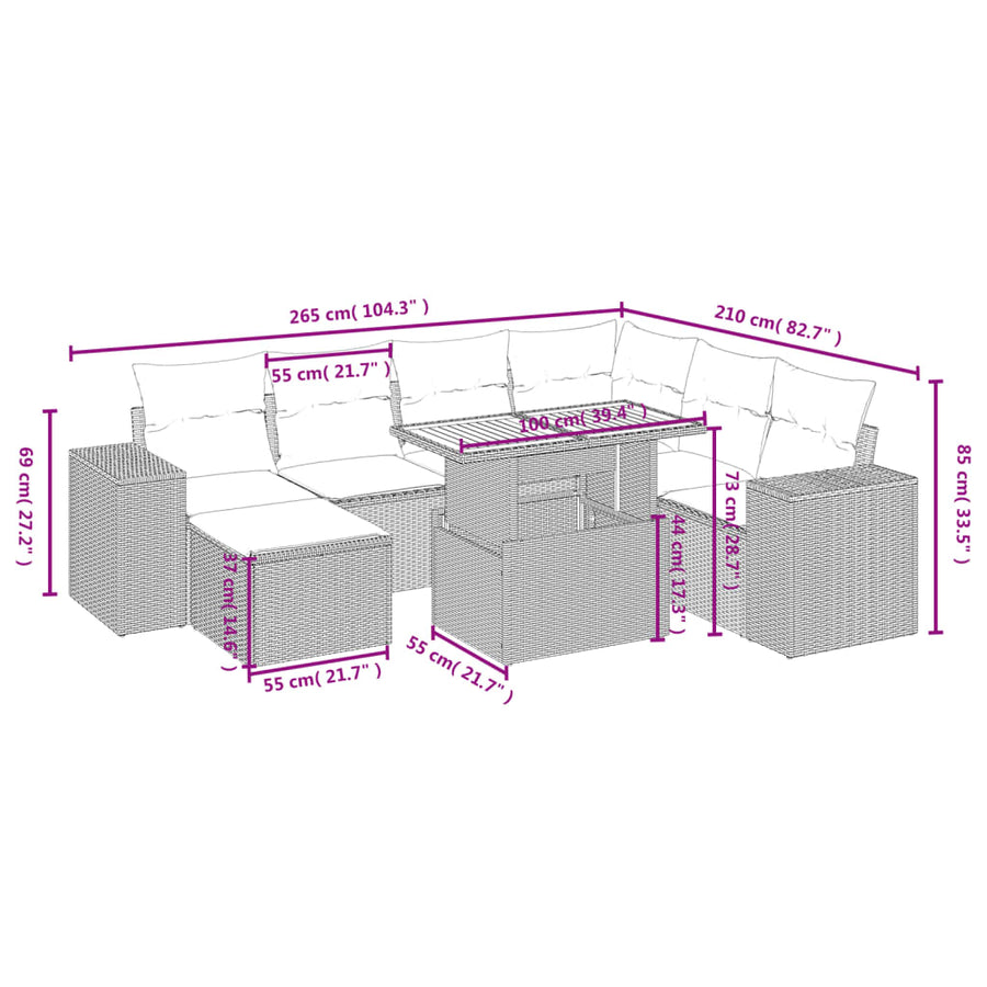 8-Delige Loungeset Met Kussens Poly Rattan Zwart