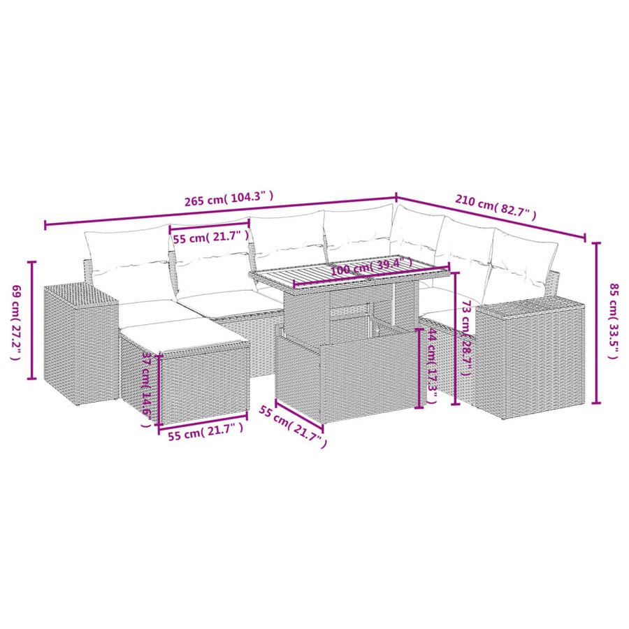 8-Delige Loungeset Met Kussens Poly Rattan Zwart