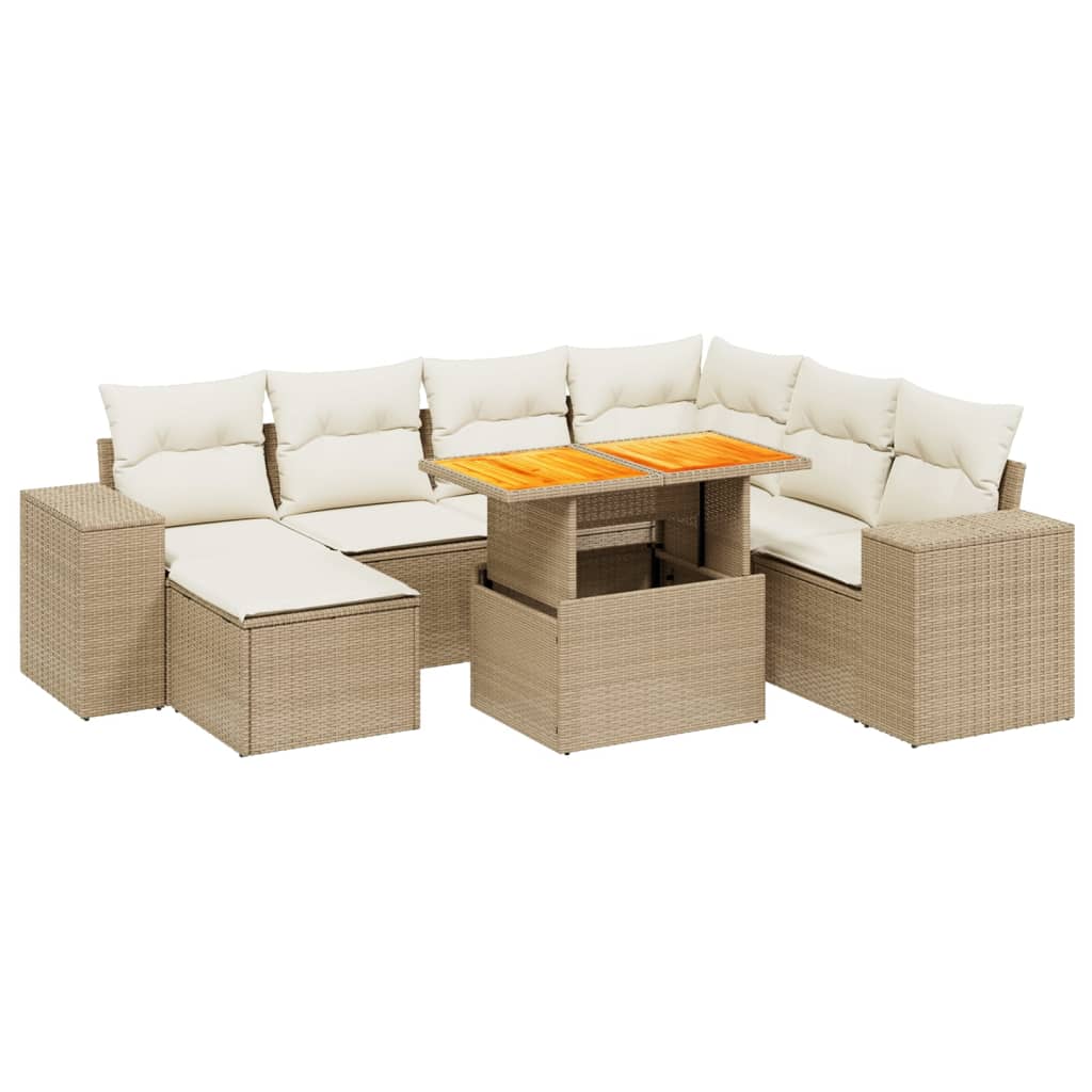 8-delige Loungeset met kussens poly rattan beige