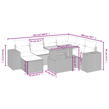 8-delige Loungeset met kussens poly rattan beige