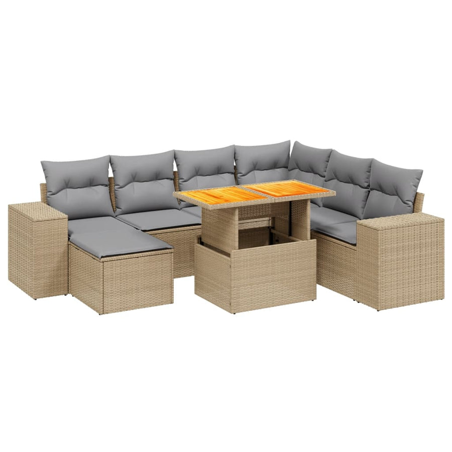 8-delige Loungeset met kussens poly rattan beige