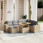 8-delige Loungeset met kussens poly rattan beige