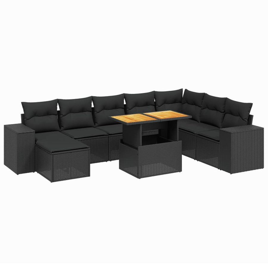 9-Delige Loungeset Met Kussens Poly Rattan Zwart