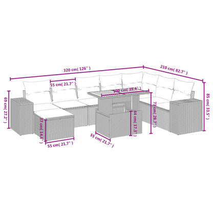 9-Delige Loungeset Met Kussens Poly Rattan Zwart