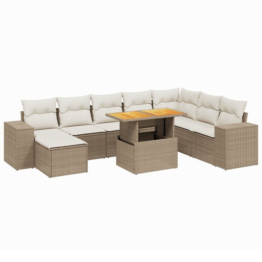 9-delige Loungeset met kussens poly rattan beige