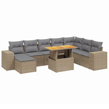 9-delige Loungeset met kussens poly rattan beige