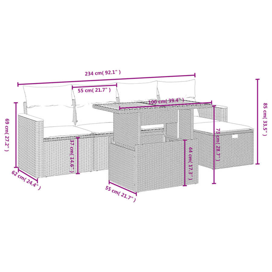 6-Delige Loungeset Met Kussens Poly Rattan Zwart