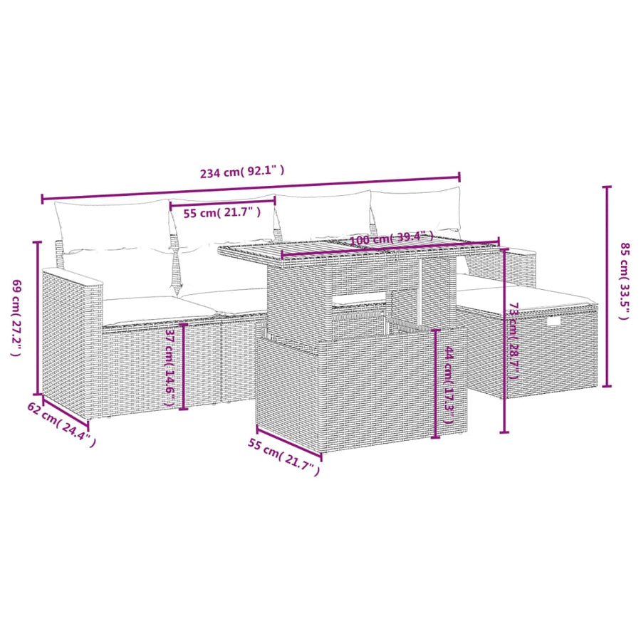 6-Delige Loungeset Met Kussens Poly Rattan Zwart