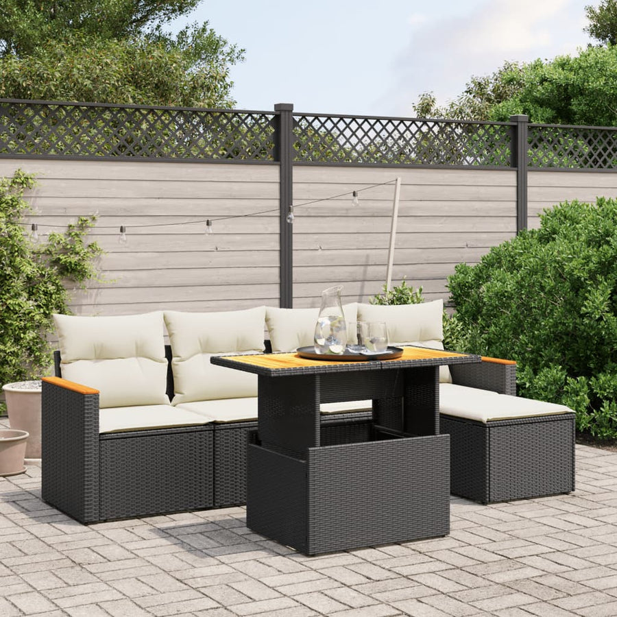 6-Delige Loungeset Met Kussens Poly Rattan Zwart