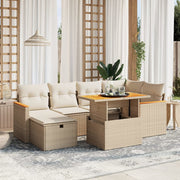 Loungeset 7-delig poly rattan beige kussens