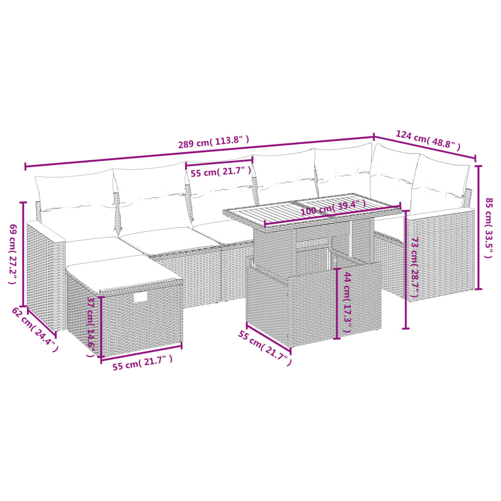 8-Delige Loungeset Met Kussens Poly Rattan Zwart