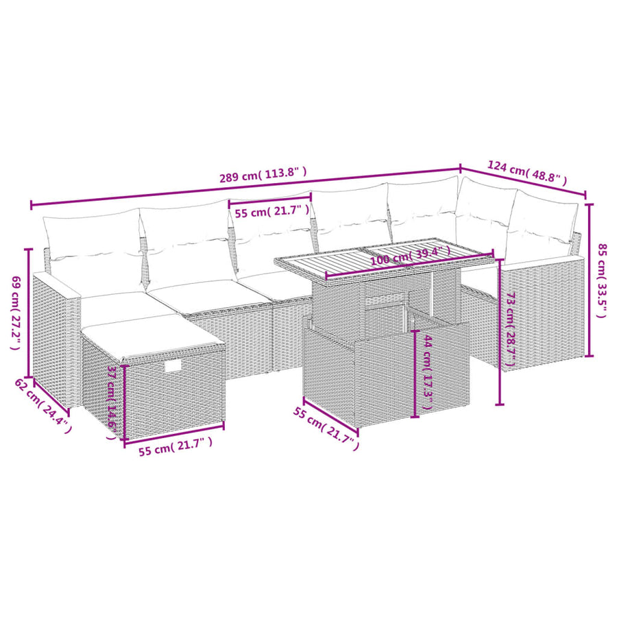 8-Delige Loungeset Met Kussens Poly Rattan Zwart