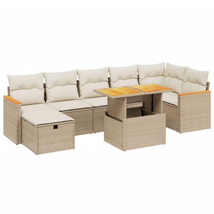 8-delige Loungeset met kussens poly rattan beige