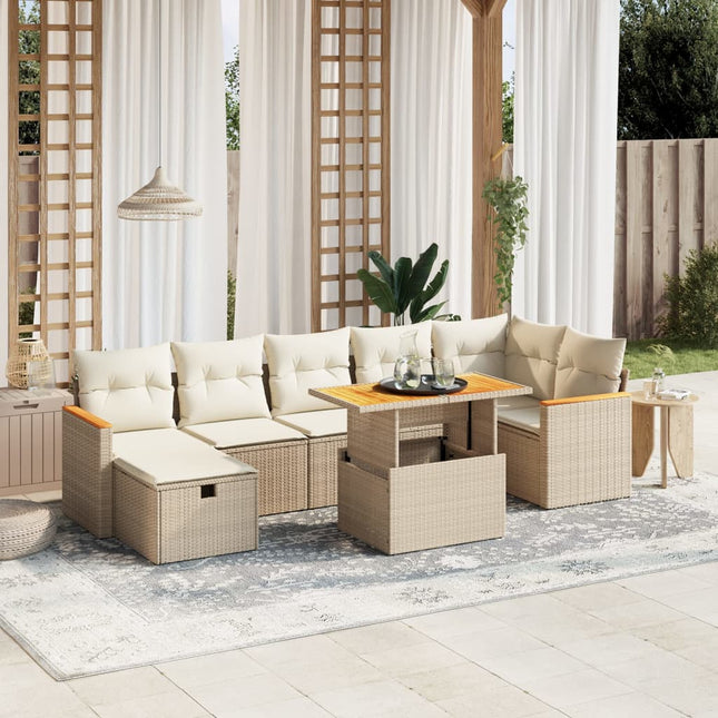 8-delige Loungeset met kussens poly rattan beige