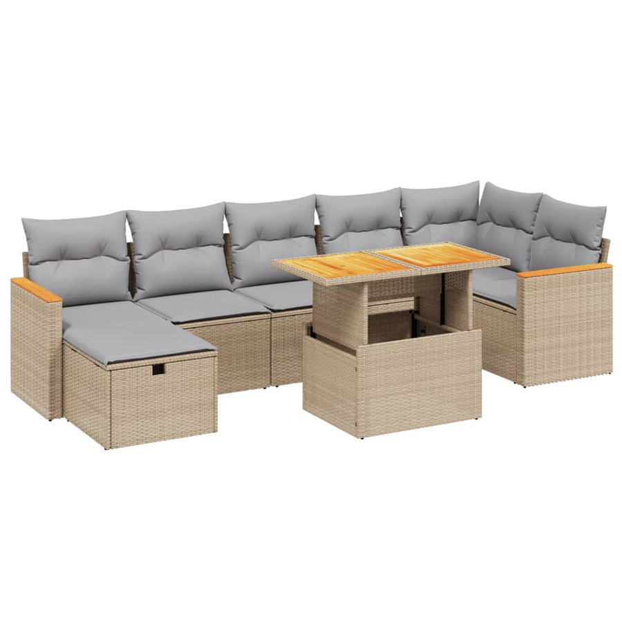 8-delige Loungeset met kussens poly rattan beige