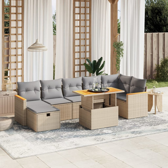 8-delige Loungeset met kussens poly rattan beige