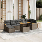 8-delige Loungeset met kussens poly rattan grijs