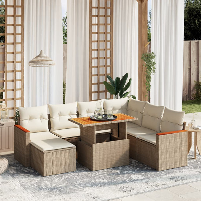 8-delige Loungeset met kussens poly rattan beige